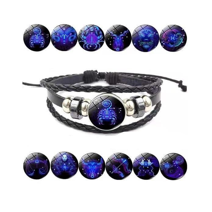 Adjustable Guardian Zodiac Constellation Scorpio Bracelet Black Leather