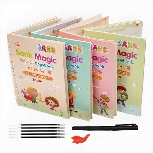 4 Reusable Sank Magic Practice Copybook (4 BOOKS, 1 PEN, 1 GRIP, 10 REFILL) 124/BOOK