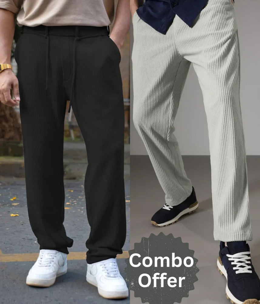 Combo of 2 Cuadray Fabric Stylish Pants | Perfect Blend of Comfort & Style - Black & Grey (Buy 1 Get 1 Freeš„š„)