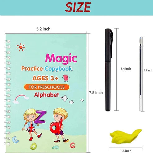 4 Reusable Sank Magic Practice Copybook (4 BOOKS, 1 PEN, 1 GRIP, 10 REFILL) 124/BOOK