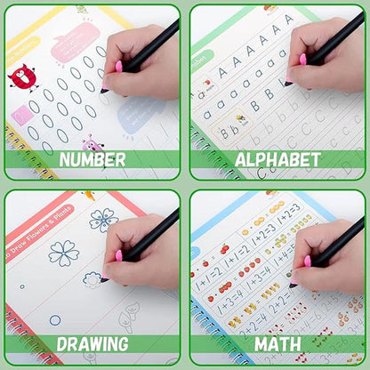 4 Reusable Sank Magic Practice Copybook (4 BOOKS, 1 PEN, 1 GRIP, 10 REFILL) 124/BOOK