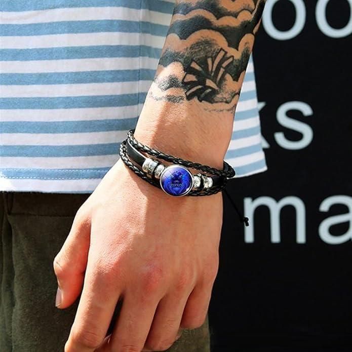 Adjustable Guardian Zodiac Constellation Scorpio Bracelet Black Leather